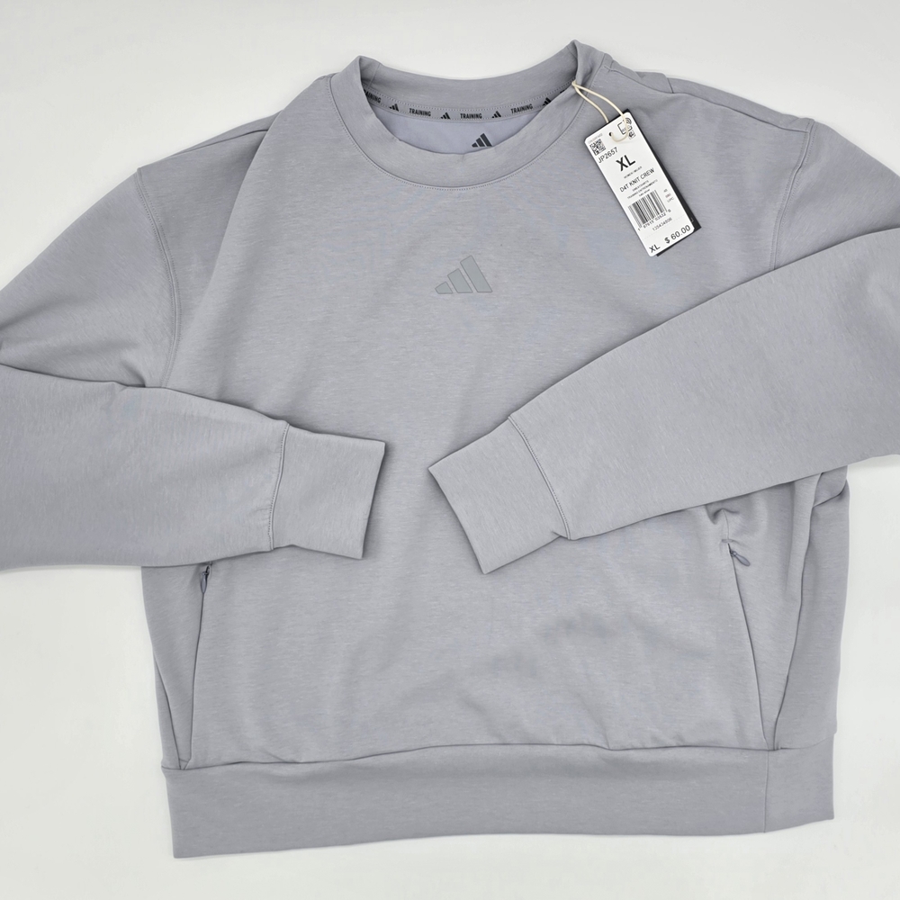 Adidas Womens Knit Crew Sweatshirt Halo Silver Training Loose Fit XL